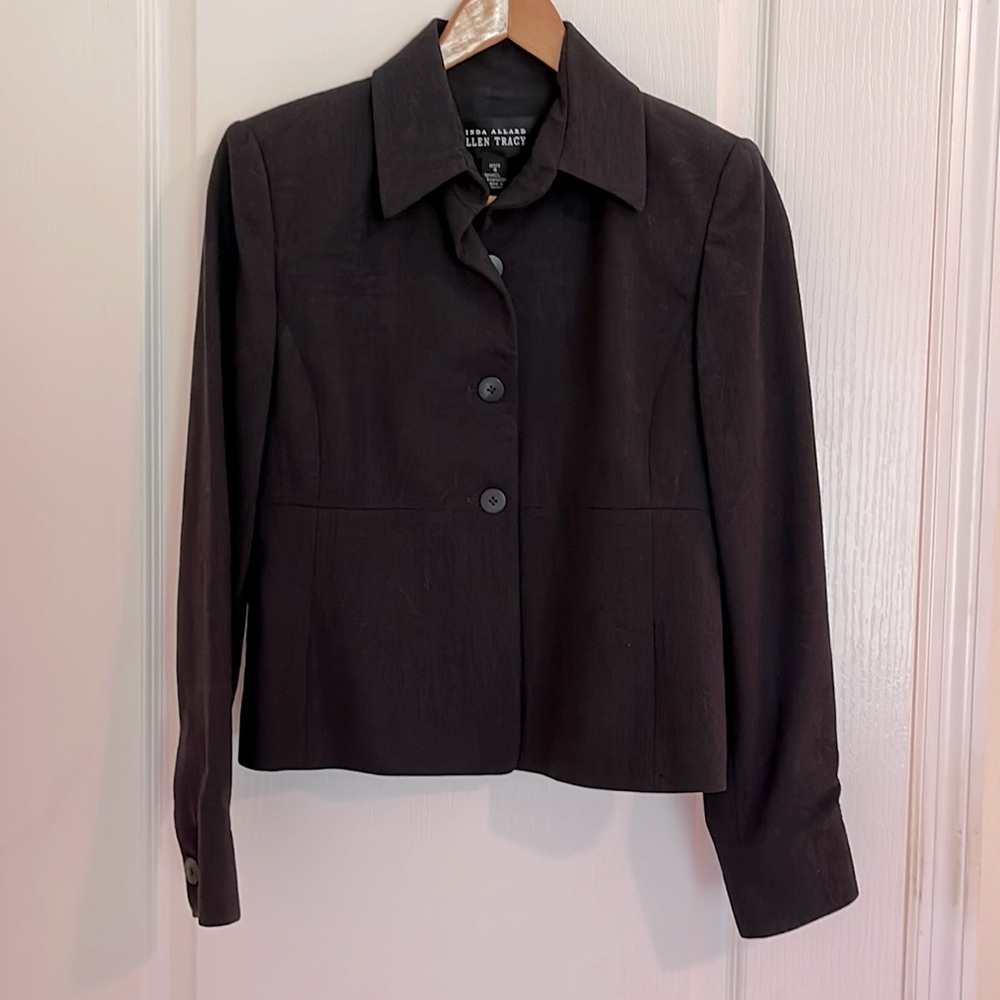 WOOL Linda Allard Ellen Tracy Black Professional Blazer, Size 4P LIKE NEW